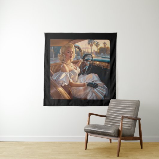 Elegante vrouwen in klassieke auto's wandkleed (In situ)