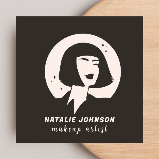 Elegante Vrouwen Logo Blush Roze & Grijs Make-up A Vierkante Visitekaartje