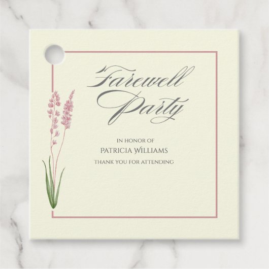 Elegante vrouwen Pastel Wildflower Afscheidsfeest Bedankjes Labels (Voorkant)