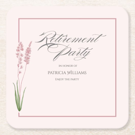 Elegante Vrouwen Pastel Wildflower Retirement Part Kartonnen Onderzetters (Voorkant)