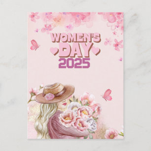 Elegante Vrouwendag 2025 met Roze Bloemen Ontwerp Briefkaart