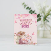 Elegante Vrouwendag 2025 met Roze Bloemen Ontwerp Briefkaart (Staand voorkant)