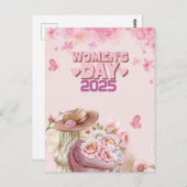 Elegante Vrouwendag 2025 met Roze Bloemen Ontwerp Briefkaart (Voorkant / Achterkant)