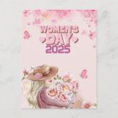 Elegante Vrouwendag 2025 met Roze Bloemen Ontwerp Briefkaart (Voorkant)