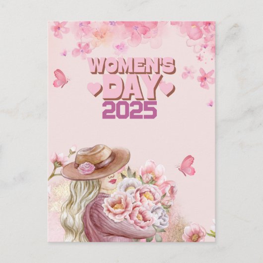 Elegante Vrouwendag 2025 met Roze Bloemen Ontwerp Briefkaart (Voorkant)