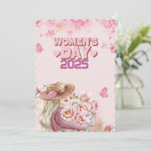 Elegante Vrouwendag 2025 met Roze Bloemen Ontwerp Kaart (Staand voorkant)