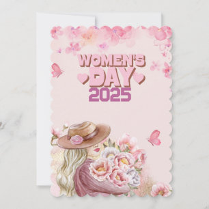 Elegante Vrouwendag 2025 met Roze Bloemen Ontwerp Kaart