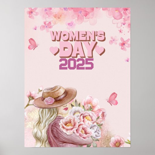 Elegante Vrouwendag 2025 met Roze Bloemen Ontwerp Poster (Voorkant)
