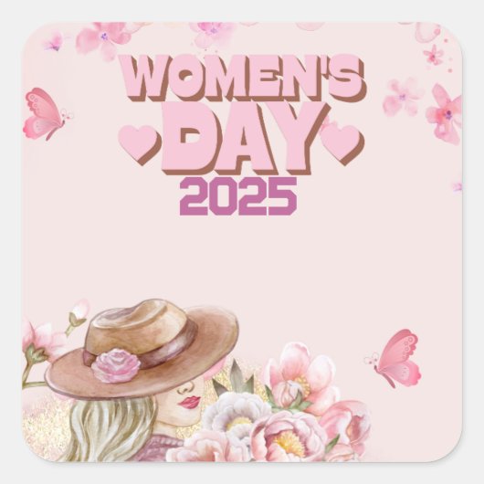 Elegante Vrouwendag 2025 met Roze Bloemen Ontwerp Vierkante Sticker (Voorkant)