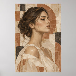 Elegante vrouwenportret abstract neutraal figurati poster