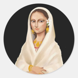 Elegante vrouwenportret | Culturele kunstillustrat Ronde Sticker