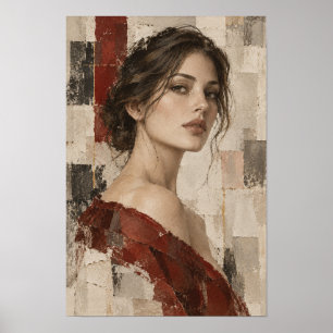 Elegante vrouwenportret in abstract figuratief die poster