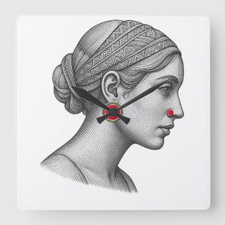 Elegante vrouwenportret met rode accent wandklok