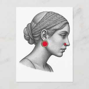 Elegante vrouwenportret met rode accenten  briefkaart