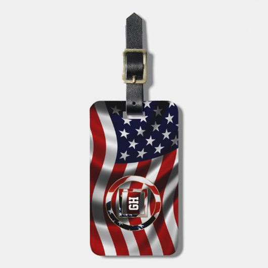 Elegante VS Vlag Achtergrond en Vorm Monogram Bagagelabel (Voorkant verticaal)