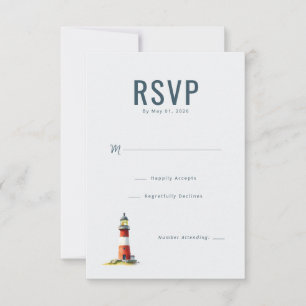 Elegante Vuurtoren in Navy RSVP Kaartje