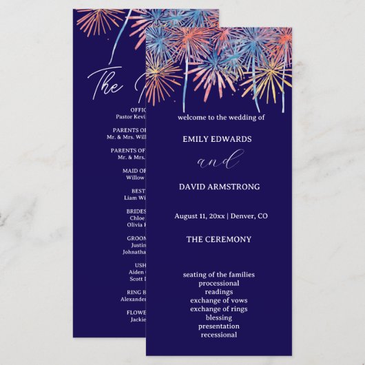 Elegante vuurwerk 4 juli huwelijksprogramma (Voorkant / Achterkant)