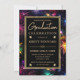 Elegante Vuurwerk Kader Met Regenboog Graduatie Kaart