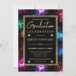 Elegante Vuurwerk Kader Met Regenboog Graduatie Kaart