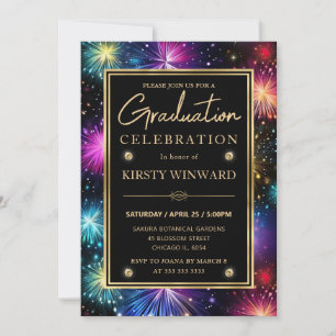 Elegante Vuurwerk Kader Met Regenboog Graduatie Kaart