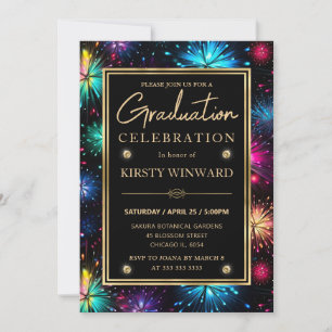 Elegante Vuurwerk Kader Met Regenboog Graduatie Kaart
