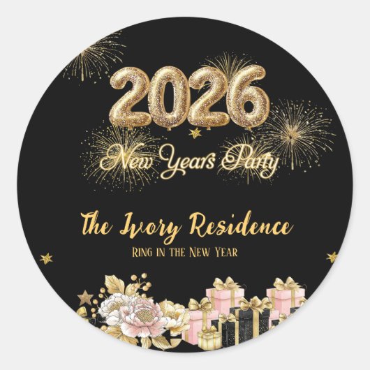 Elegante Vuurwerk Nieuwjaar Ronde Sticker (Voorkant)