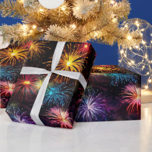Elegante vuurwerkregenboog op zwarte achtergrond cadeaupapier