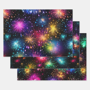 Elegante vuurwerkregenboog op zwarte achtergrond inpakpapier vel