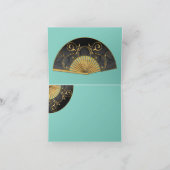 Elegante waaier (blauw) bedankbriefje bedankkaart (Binnen)