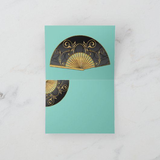 Elegante waaier (blauw) bedankbriefje bedankkaart (Binnen)