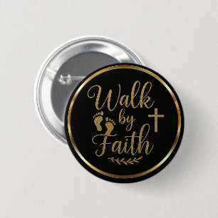 Elegante wandeling door Faith Black & Gold Christi Ronde Button 5,7 Cm