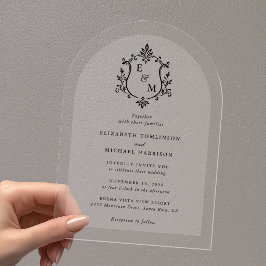 Elegante Wapen Initialen Boog Trouwkaart Acryl Uitnodigingen
