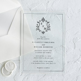 Elegante Wapen Monogram Huwelijk Acryl Uitnodigingen