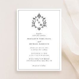 Elegante Wapen Monogram Huwelijk Kaart