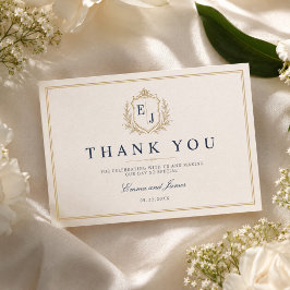 Elegante Wapen Monogram Oude Geld Huwelijk Bedankkaart