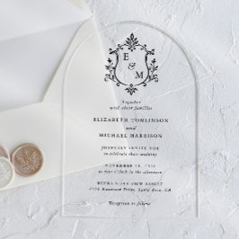 Elegante Wapeninitialen Boog Bruiloft Acryl Uitnodigingen