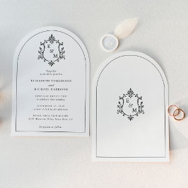 Elegante Wapeninitialen Boog Bruiloft Kaart