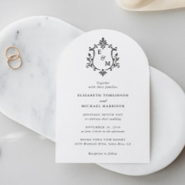 Elegante Wapeninitialen Boog Bruiloft Kaart