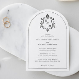 Elegante Wapeninitialen Boog Bruiloft Kaart