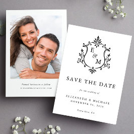 Elegante Wapeninitialen Foto Bruiloft Save The Date