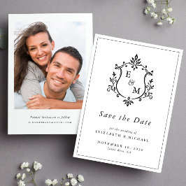 Elegante Wapeninitialen Foto Bruiloft Save The Date