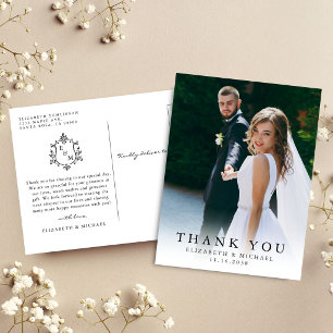 Elegante Wapeninitialen Foto Huwelijks Briefkaart