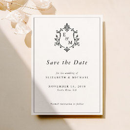 Elegante Wapeninitialen Trouwkaart Save The Date