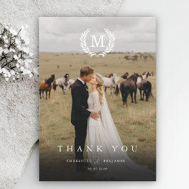 Elegante Wapenspreuk Monogram 2 Foto Dankjewelkaar Bedankkaart