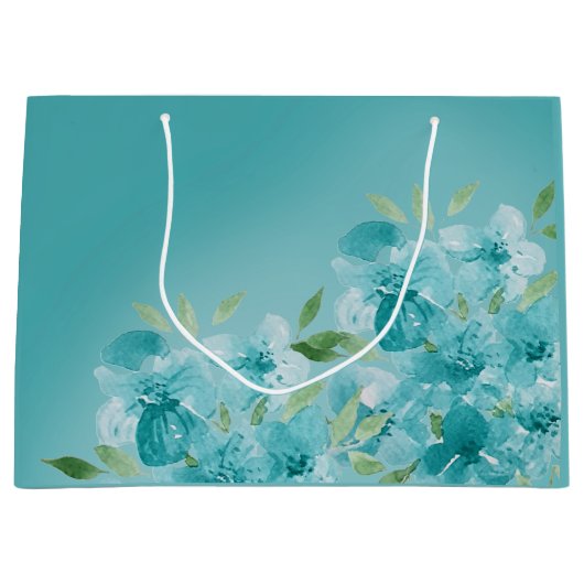 Elegante Ware Blauwe Waterverf Wildbloemen Groot Cadeauzakje (Voorkant)