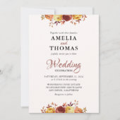 Elegante Warm Herfst Waterverf Bloemenbruiloft Kaart (Voorkant)
