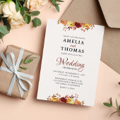 Elegante Warm Herfst Waterverf Bloemenbruiloft Kaart