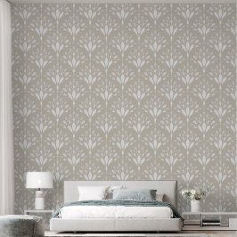 Elegante warme beige botanische folk bloem kunst behang