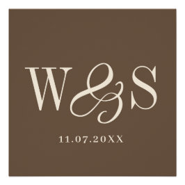 Elegante warme bruine koppel initials bruiloft perfect poster
