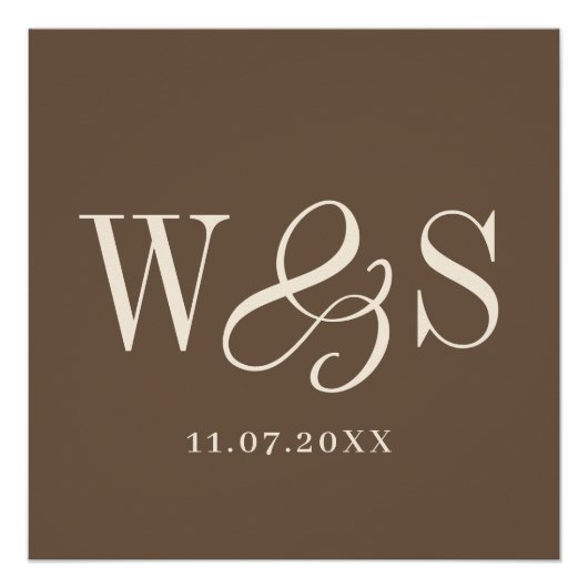 Elegante warme bruine koppel initials bruiloft perfect poster (Voorkant)